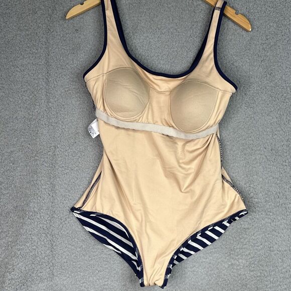 Lands' End  One Piece Swimsuit Womens Size 10 Navy Blue White Striped Nautical - Picture 7 of 11